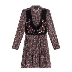 Beautees Girls Long Sleeves Print Chiffon Dress with Embroidered Velvet size 14